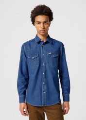 WRANGLER MĘSKA KOSZULA WESTERN SHIRT DARK STONE 112357192 W5B4015411. Koszule męskie Wrangler, m, bez wzorów, bez kołnierzyka, bez ramiączek. Za 179.99 zł.