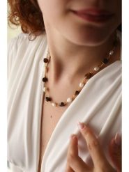 Pierres delicates Pozłacany naszyjnik z tygrysim okiem - dł. 43 cm rozmiar: onesize. Brązowe naszyjniki damskie Pierres delicates, pozłacane. Za 43.99 zł.