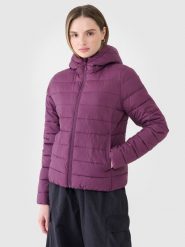 4F Kurtka puchowa z wypełnieniem z recyklingu damska - fioletowa XL. Fioletowe kurtki damskie 4f, xl, bez wzorów, z dzianiny, z kapturem. W wyprzedaży za 159.99 zł.
