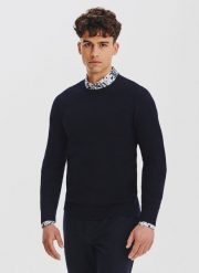 PAKO LORENTE - Granatowy sweter męski o-neck. Niebieskie swetry męskie Pako Lorente, na jesień, m, bez wzorów, z bawełny, bez kołnierzyka. Za 199.99 zł.