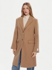 Calvin Klein Płaszcz wełniany LV044D558G Brązowy Slim Fit. Brązowe płaszcze damskie CALVIN KLEIN, na zimę, xxl, bez wzorów, z wełny. Za 1,049.00 zł.