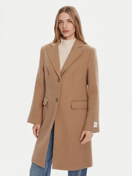 Calvin Klein Płaszcz wełniany LV044D558G Brązowy Slim Fit. Brązowe płaszcze damskie CALVIN KLEIN, na zimę, s, bez wzorów, z wełny. Za 1,349.00 zł.