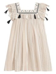 Danamade Sukienka "Dqamar" w kolorze beżowym rozmiar: S. Brązowe sukienki damskie Danamade, s, bez wzorów, z bawełny, bez kołnierzyka, bez ramiączek, midi, rozkloszowane. Za 156.61 zł.