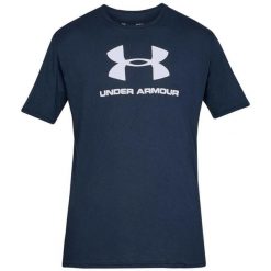 Koszulka fitness męska Under Armour Sportstyle Logo SS. Niebieskie t-shirty sportowe męskie Under Armour, l, z bawełny, bez ramiączek, na fitness i siłownię. Za 121.94 zł.