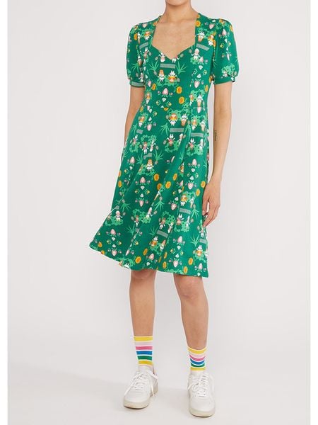 Blutsgeschwister Sukienka "Joyful Heartmeet me at the tennis court" w kolorze zielonym rozmiar: XL. Zielone sukienki damskie Blutsgeschwister, xl, bez wzorów, z bawełny, bez kołnierzyka, bez ramiączek, midi. Za 140.86 zł.