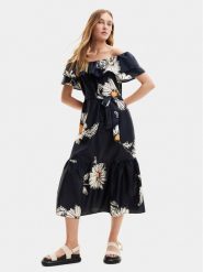 Desigual Sukienka letnia Georgeo 24SWVW02 Czarny Regular Fit. Czarne sukienki damskie Desigual, na lato, s, bez wzorów, z bawełny, bez kołnierzyka, bez ramiączek. Za 329.99 zł.