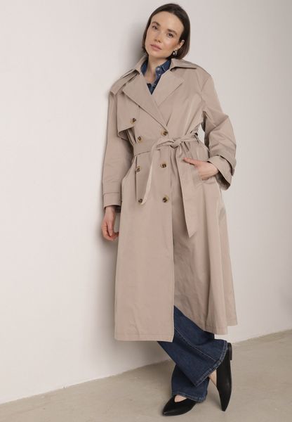 Beżowy Bawełniano-Wiskozowy Płaszcz Trencz z Wiązanym Paskiem i Klapą Lissana. Brązowe płaszcze damskie Born2be, l, bez wzorów, z bawełny, eleganckie. Za 209.99 zł.