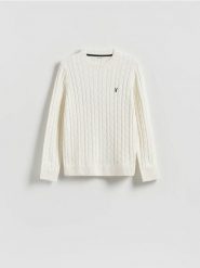 Sweter ze świątecznym wzorem - złamana biel. Swetry męskie Reserved, l, bez wzorów, z bawełny, bez kołnierzyka. Za 139.99 zł.