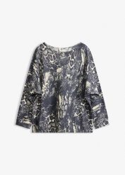 Sweter we wzór skóry węża z rękawami typu nietoperz. Szare swetry klasyczne damskie bonprix, ze skóry, bez kołnierzyka. Za 139.99 zł.
