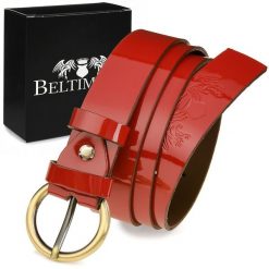 Beltimore Skórzany Damski Pasek Do Spodni 3 Cm Czerwony A67 : Kolory - Czerwony, Rozmiar Pasków - R.105-120 Cm. Czerwone paski damskie bez wzorów, ze skóry, eleganckie. Za 47.99 zł.