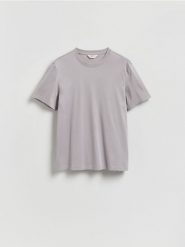 T-shirt regular z bawełny merceryzowanej - szary. Szare t-shirty męskie Reserved, l, bez wzorów, z bawełny, bez kołnierzyka. Za 99.99 zł.