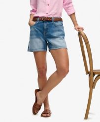 Superdry Mid Rise Denim Shorts z bawełny organicznej – slim fit, mid blue. Niebieskie szorty męskie Superdry., z aplikacjami, z bawełny. Za 336.50 zł.