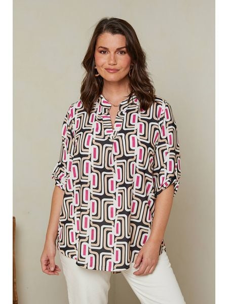 Curvy Lady Bluzka w kolorze czarno-białym rozmiar: 40/42. Czarne bluzki damskie Curvy Lady, bez wzorów, klasyczne, bez kołnierzyka, bez ramiączek. Za 87.81 zł.
