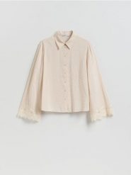 Koszula z modalem - kremowy. Białe koszule damskie Reserved, l, bez wzorów, z tkaniny, bez kołnierzyka, bez ramiączek. Za 129.99 zł.