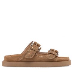 Klapki Eva Minge. Brązowe klapki damskie Eva Minge, bez wzorów, bez obcasa. Za 399.99 zł.