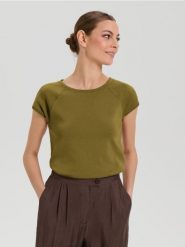 Koszulka z krótkim rękawem - khaki. Brązowe t-shirty damskie Sinsay, l, bez wzorów, bez kołnierzyka. Za 15.99 zł.