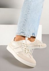 Beżowe Sneakersy Typu Kultowe Tenisówki ze Zdobieniem z Perłami Nalavia. Brązowe trampki i tenisówki damskie Renee, z aplikacjami, z jeansu. Za 74.99 zł.