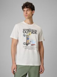 T-shirt regular z nadrukiem męski 4F 4FRSS26TTSHM3811. Białe t-shirty męskie 4f, m, bez wzorów, z bawełny, bez kołnierzyka. Za 79.99 zł.