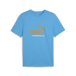 Męska koszulka Olympique Marsylia KING z logo PUMA Bleu Azur Gold Blue. Niebieskie t-shirty sportowe męskie Puma, m, bez ramiączek, do piłki nożnej. Za 173.50 zł.