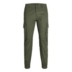 Spodnie Jack & Jones Paul Flake Cargo olive night. Zielone spodnie materiałowe męskie Jack&Jones, bez wzorów, z materiału. Za 229.50 zł.