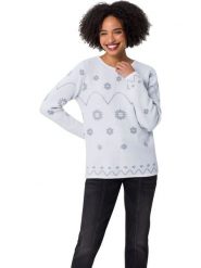 Heine Sweter w kolorze biało-szarym rozmiar: 50. Białe swetry klasyczne damskie Heine, bez kołnierzyka. Za 78.99 zł.