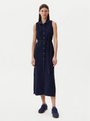 Lacoste Sukienka koszulowa EF1107 Granatowy Regular Fit. Niebieskie sukienki damskie Lacoste, bez wzorów, z bawełny, bez kołnierzyka, bez ramiączek, koszulowe. Za 419.99 zł.