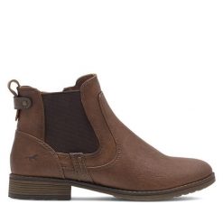 Botki Mustang. Brązowe botki damskie Mustang, bez obcasa, na płaskiej podeszwie, bez zapięcia. Za 299.99 zł.
