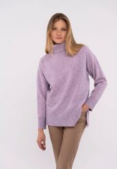 Sweter z golfem S-HEBE. Fioletowe golfy damskie Volcano, s, bez wzorów, z materiału, bez ramiączek. Za 149.99 zł.