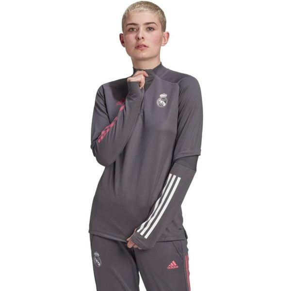 Bluza treningowa damska Adidas Real Madrid. Szare bluzy bez kaptura damskie Adidas, bez wzorów, z poliesteru, bez ramiączek, bez kaptura. W wyprzedaży za 196.00 zł.