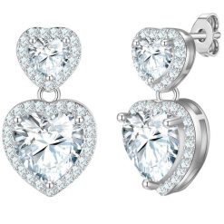 Yokoamii Kolczyki wiszace serce z posrebrzanego mosiadzu z cyrkonia 1 ct Damski. Białe kolczyki damskie Yokoamii, z cyrkonią, posrebrzane. Za 159.99 zł.
