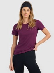 4F T-shirt regular gładki damski - fioletowy XXL. Fioletowe t-shirty damskie 4f, xs, bez wzorów, z bawełny, bez kołnierzyka. W wyprzedaży za 39.99 zł.