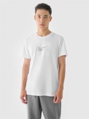 4F T-shirt regular z nadrukiem męski - biały XXL. Białe t-shirty męskie 4f, m, bez wzorów, z bawełny, bez kołnierzyka. W wyprzedaży za 29.99 zł.