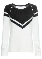 Sweter z guzikami. Czarne swetry klasyczne damskie bonprix, bez kołnierzyka. Za 124.99 zł.