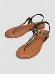 S.Oliver Sandały w kolorze czarno-jasnobrązowym rozmiar: 36. Brązowe sandały damskie S.Oliver, bez wzorów, bez obcasa. Za 109.52 zł.