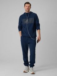 4F Spodnie dresowe joggery męskie - granatowe L. Niebieskie spodnie dresowe męskie 4f, bez wzorów, z bawełny. Za 179.99 zł.