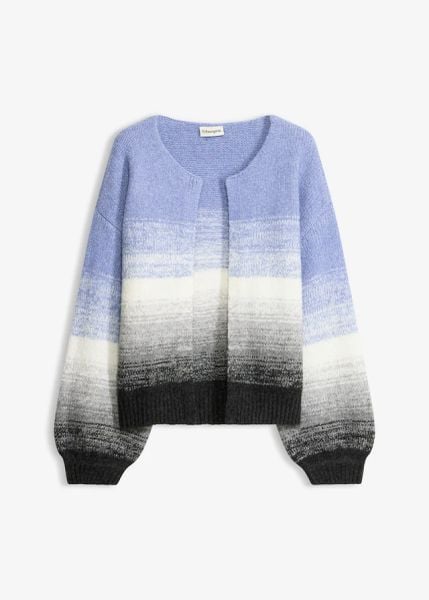 Gruby kardigan z miękkiej mieszanki wełny. Niebieskie kardigany damskie bonprix, bez wzorów, z wełny. Za 129.99 zł.