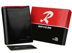 Portfel czarny z czerwonym elementem Ronaldo N4-VT BLACK-RED. Czarne portfele męskie RONALDO, bez wzorów, ze skóry. Za 65.99 zł.