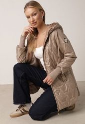 Ciemnobeżowa Pikowana Kurtka Przejściowa z Kapturem i Bocznymi Suwakami Mado. Brązowe kurtki damskie Born2be, l, bez wzorów, z jeansu, z kapturem. Za 149.99 zł.