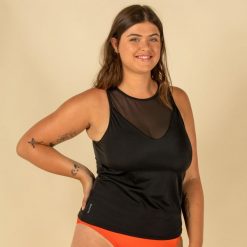 Góra kostiumu kąpielowego surfingowego damska Olaian Mai tankini. Czarne bikini damskie OLAIAN, bez wzorów. W wyprzedaży za 39.99 zł.