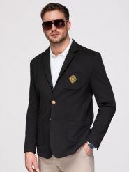 Męska klasyczna marynarka slim fit ze złotymi guzikami i emblematem Heritage - czarna V2 - Rozmiar: XXL. Czarne marynarki męskie Ombre Clothing, z aplikacjami, z bawełny. W wyprzedaży za 419.99 zł.