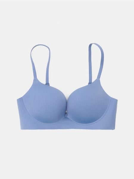 Biustonosz push-up bez fiszbin - niebieski. Niebieskie biustonosze Sinsay, bez wzorów. Za 29.99 zł.