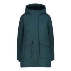 Parka damska z kapturem CMP. Zielone parki damskie CMP, na zimę, l, bez wzorów, z materiału. Za 629.05 zł.