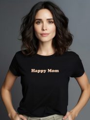 WOOOP Koszulka "Happy Mom" w kolorze czarnym rozmiar: L. Czarne bluzki damskie Wooop, l, bez wzorów, z bawełny, bez kołnierzyka, bez ramiączek. Za 56.99 zł.