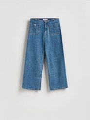 Spodnie culotte - niebieski. Niebieskie spodnie materiałowe damskie Reserved, bez wzorów, z bawełny. Za 129.99 zł.