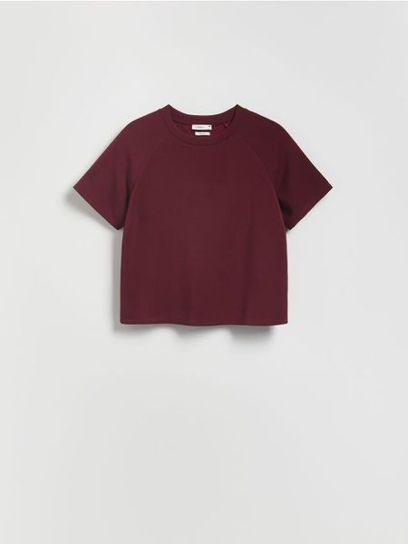 T-shirt z modalem - bordowy. Czerwone t-shirty damskie Reserved, l, bez wzorów, z dzianiny, bez kołnierzyka. Za 59.99 zł.