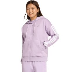 Bluza damska adidas Essentials Full-Zip Fleece Hoodie. Fioletowe bluzy z kapturem damskie Adidas, xs, z bawełny. Za 195.99 zł.