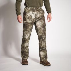 Spodnie myśliwskie Solognac 500 Warm wodoodporne camo treemetic. Brązowe spodnie materiałowe męskie SOLOGNAC, bez wzorów, z materiału, sportowe. Za 199.99 zł.
