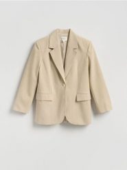 Marynarka z dodatkiem wełny - beżowy. Brązowe marynarki i żakiety damskie Reserved, l, bez wzorów, z tkaniny. Za 329.99 zł.