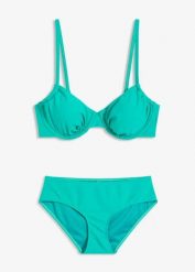 Bikini z fiszbinami (2 cz.). Zielone bikini damskie bonprix, bez wzorów. Za 32.99 zł.
