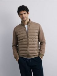 Kurtka bomberka ze stójką - beżowy. Brązowe kurtki męskie Reserved, l, bez wzorów, z bawełny, bez kaptura. Za 159.99 zł.